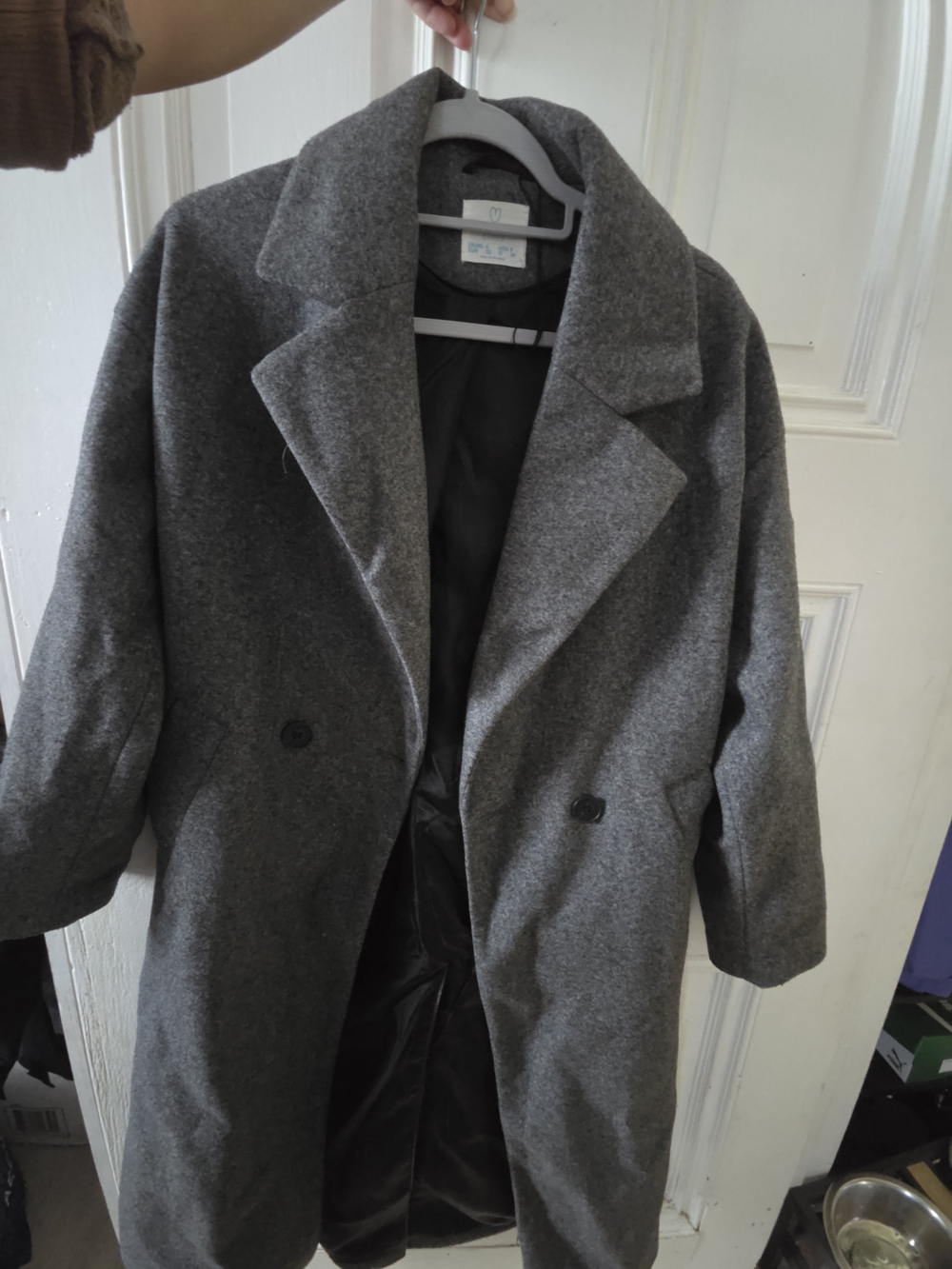 Primark Dark Gray Double-Breasted Wool Pea Coat